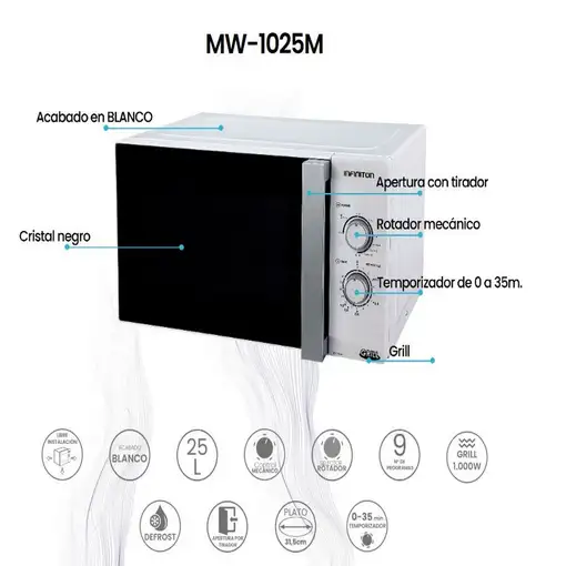 Infiniton MW-1025 M Negro, Blanco Microondas con grill Encimera 25 L 900 W