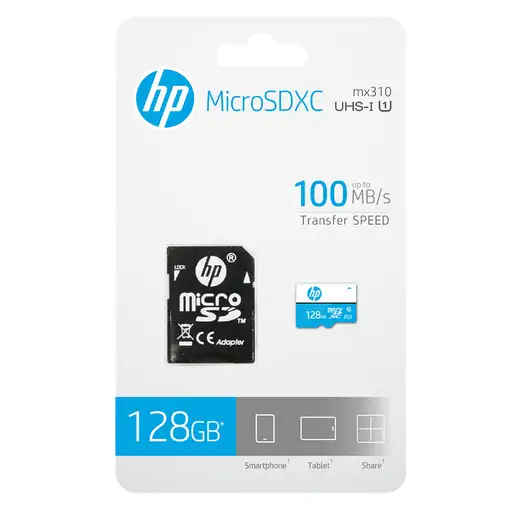 Tarjeta microSDXC con adaptador, 128 GB Class 10, mi310 HP