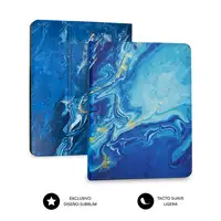 Funda Con Teclado Keytab Pro Bluetooth Trendy Mármol Azul