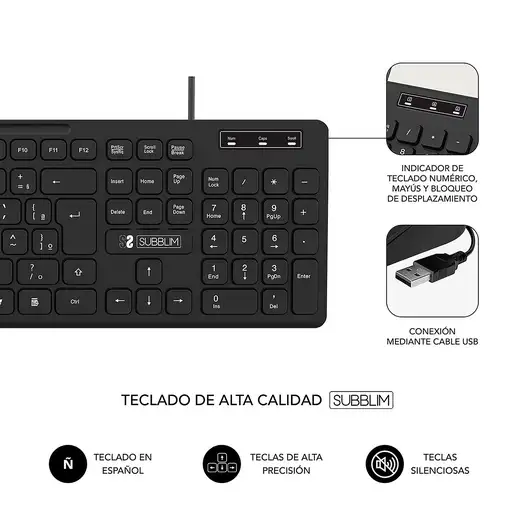 Teclado Business Slim Silencioso Con Cable Usb  Negro