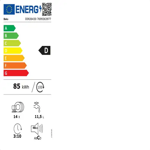 Beko DIN36430 Completamente integrado 14 cubiertos D