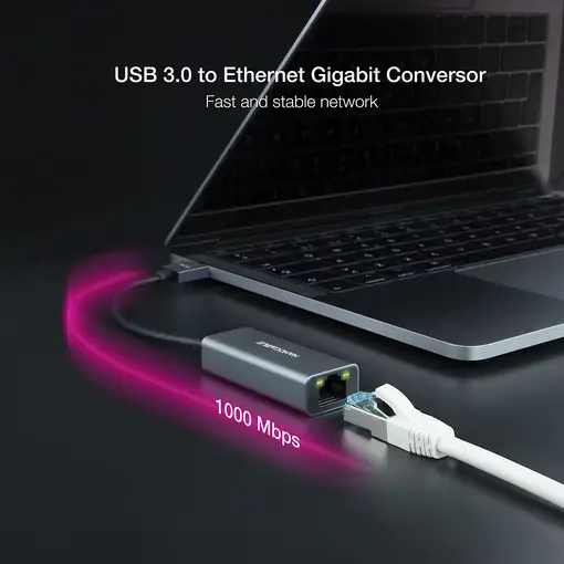 Nanocable Conversor USB 3.0 a Ethernet Gigabit 10/100/1000 Mbps, Aluminio, Gris, 1