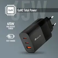 Cargador GAN de pared ultrarápido de 65W con 3 puertos: 2 USB-C 1 USB-A,  NGS
