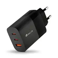 Cargador GAN de pared ultrarápido de 65W con 3 puertos: 2 USB-C 1 USB-A,  NGS