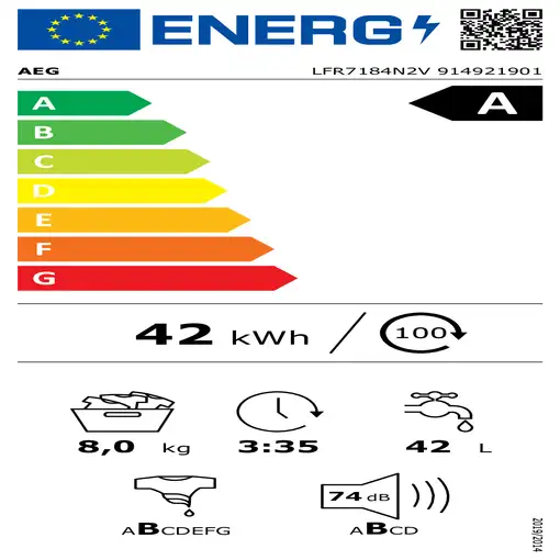 AEG Series 6000 LFR7184N2V lavadora Carga frontal 8 kg 1400 RPM Blanco