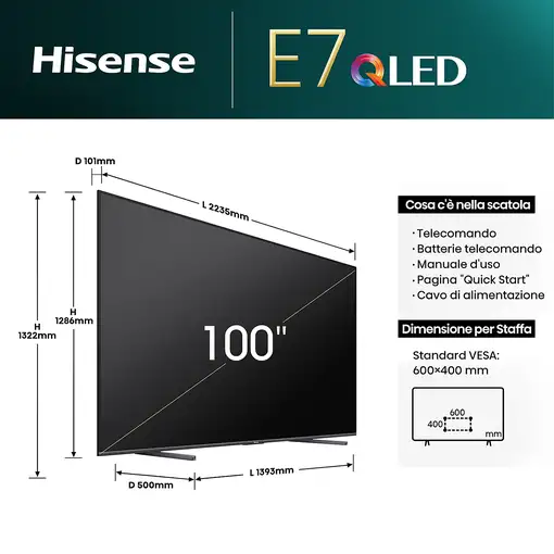 Hisense 100E7NQ Televisor 2,54 m (100\) 4K Ultra HD Smart TV Wifi Gris 400 cd / m²