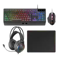 Mars Gaming MCP124PRO, Combo Gaming 4en1, Teclado RGB H-Mech con Reposamuñecas, Ra