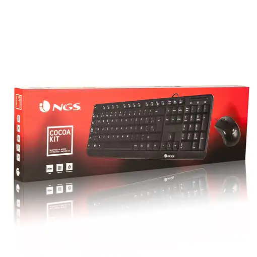 NGS Cocoa Kit, AZERTY, FR teclado Ratón incluido Universal USB Francés Negro