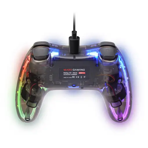 Mars Gaming MGP-C, Gamepad Profesional Neón RGB, Vibración Háptica Dual, Joysticks
