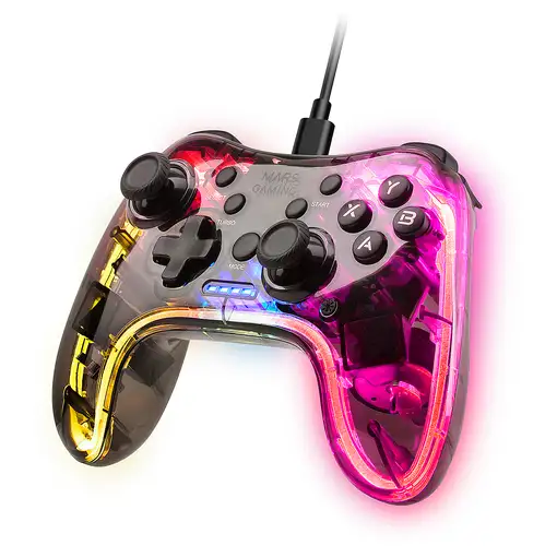 Mars Gaming MGP-C, Gamepad Profesional Neón RGB, Vibración Háptica Dual, Joysticks