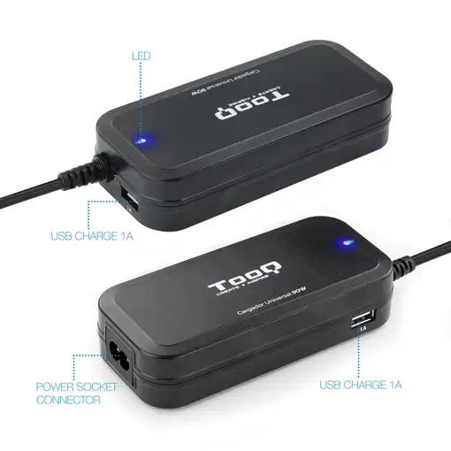 TooQ TQLC-90BS02AT adaptador e inversor de corriente Interior 90 W Negro