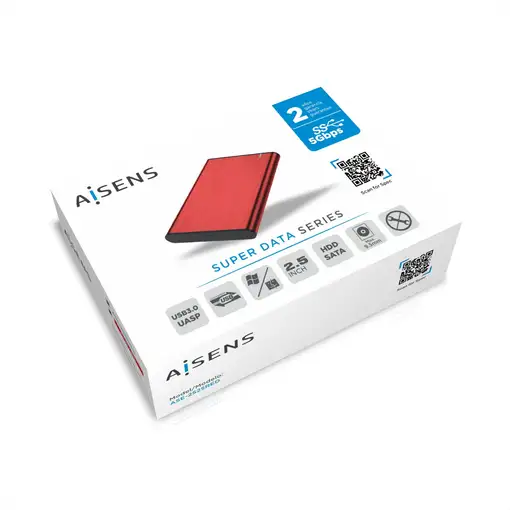 AISENS Caja Externa 2,5" ASE-2525RED 9.5mm SATA a USB 3.0/USB3.1 Gen1, Rojo