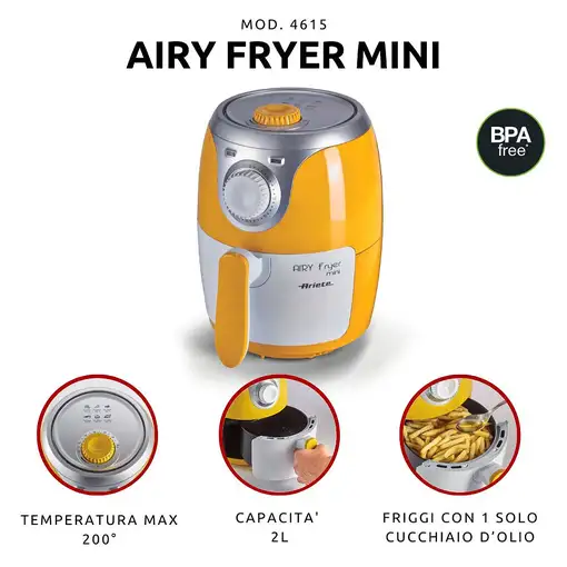 Ariete 4615/00 Sencillo 2 L Independiente 1000 W Freidora de aire caliente Plata,