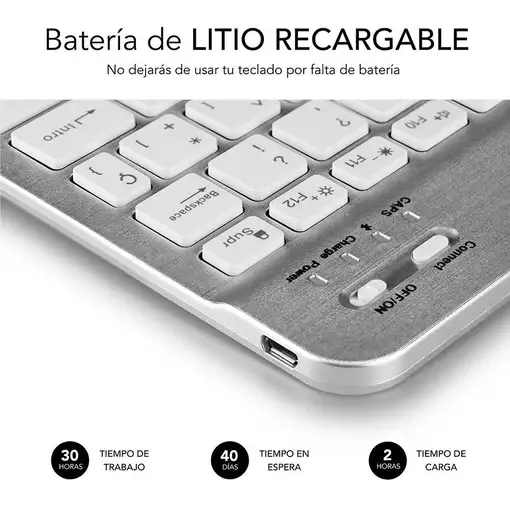 Teclado Bluetooth Smart Para Tablet O Ipad  BlancoPlata