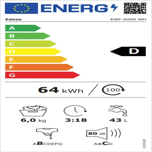 Edesa EWF-6000 WH lavadora Carga frontal 6 kg 1000 RPM Blanco