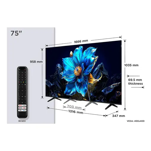 TCL P7K 75P7K Televisor 190,5 cm (75\) 4K Ultra HD Smart TV Wifi Metálico 450 cd /