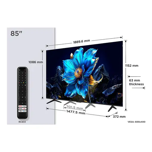 TCL P7K 85P7K Televisor 2,16 m (85\) 4K Ultra HD Smart TV Wifi Metálico 450 cd / m