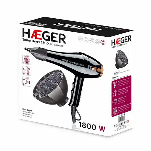 Haeger TURBO DRYER secador 1800 W Negro, Oro