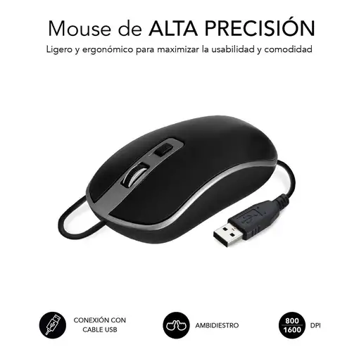 Teclado Ergonómico Y Ratón Con Cable Usb Plano Silencioso Ergo  Gris Negro
