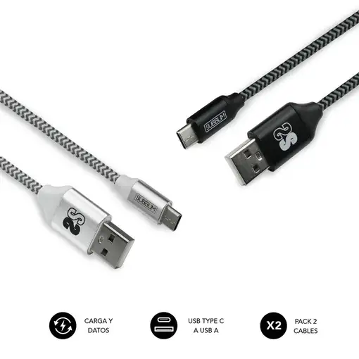 Pack 2 Cables Usb Tipo C – Usb A (3.0A) Negro/Plata