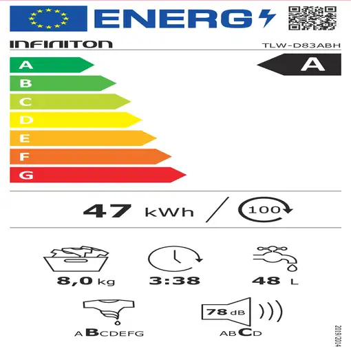 Infiniton TLW-D83ABH lavadora Carga frontal 8 kg 1300 RPM Blanco