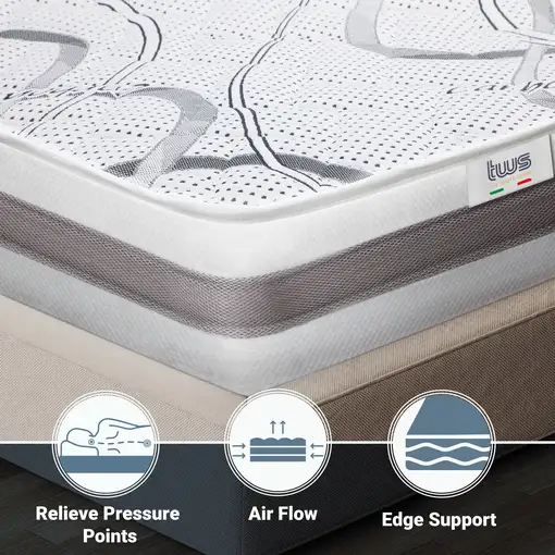 The White Stone Colchón Matrimonial K.Size 200x210 Memory Foam|H22cm|Made in Italy