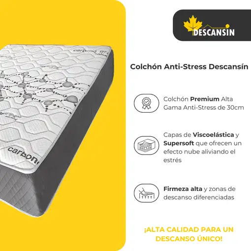 Colchon Viscoelástico 30cm Alta gama | 150 x 190 | Carbono-Grafeno Anti-Stress