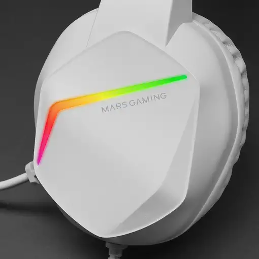 Mars Gaming MH122 Blanco, Cascos Gaming FRGB Over Ear con Micrófono, Sonido HiFi,