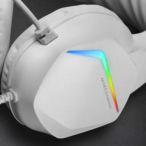 Mars Gaming MH122 Blanco, Cascos Gaming FRGB Over Ear con Micrófono, Sonido HiFi,