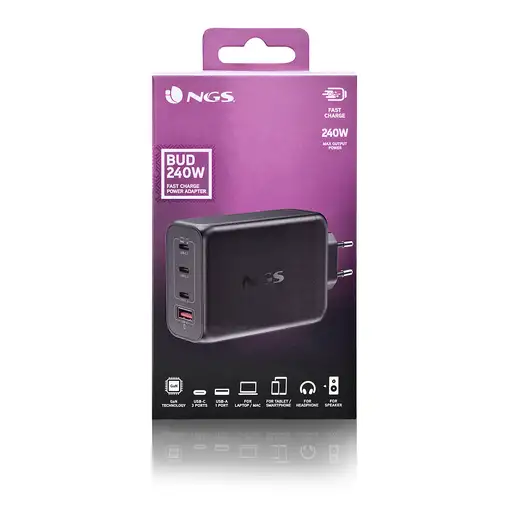 NGS BUD 240W Universal Negro Corriente alterna Carga rápida Interior