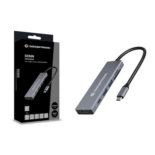 Conceptronic DONN23G base para portátil y replicador de puertos Alámbrico USB 3.2