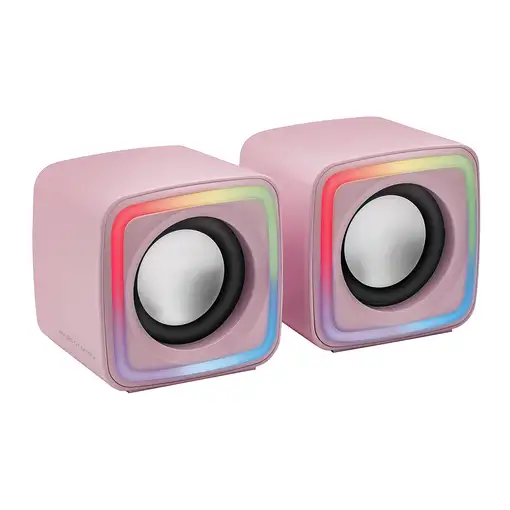 Mars Gaming MSCUBEP Rosa, Altavoces Gaming RGB Compactos, Procesador Sonido DSP 8W