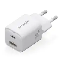 AISENS Cargador Gan 30W, 1xUSB-C PD3.0 QC4.0, 1xUSB-A QC3.0, Blanco