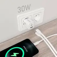 AISENS Cargador Gan 30W, 1xUSB-C PD3.0 QC4.0, 1xUSB-A QC3.0, Blanco