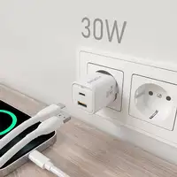 AISENS Cargador Gan 30W, 1xUSB-C PD3.0 QC4.0, 1xUSB-A QC3.0, Blanco