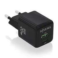 AISENS Cargador GaN 20W, 1xUSB-C PD3.0 QC4.0, 1xUSB-A QC3.0, Negro