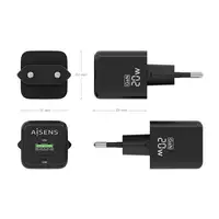 AISENS Cargador GaN 20W, 1xUSB-C PD3.0 QC4.0, 1xUSB-A QC3.0, Negro