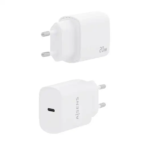 AISENS Cargador USB-C PD3.0 1 Puerto 1xUSB-C 20W, Blanco