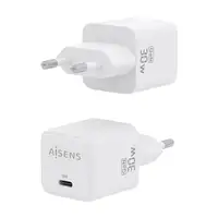 AISENS Cargador Gan 30W, 1xUSB-C PD3.0 QD4.0, Blanco