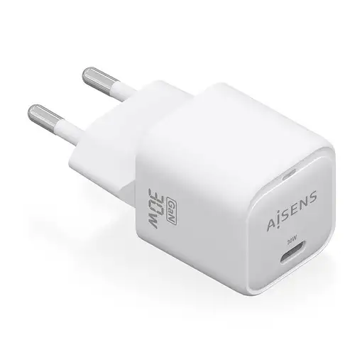 AISENS Cargador GaN 30W, 1xUSB-C PD3.0 QC4.0, Blanco