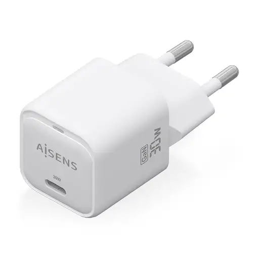 AISENS Cargador GaN 30W, 1xUSB-C PD3.0 QC4.0, Blanco