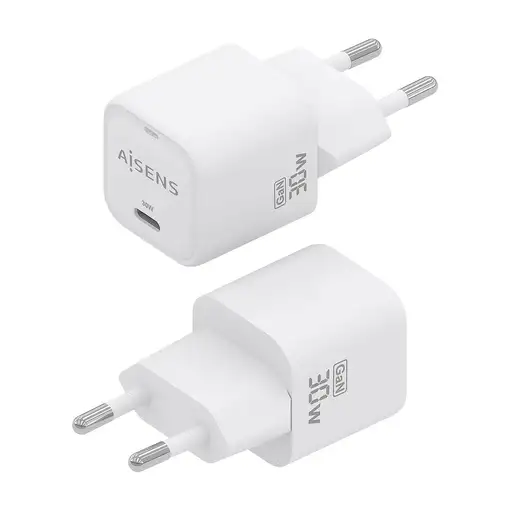 AISENS Cargador GaN 30W, 1xUSB-C PD3.0 QC4.0, Blanco