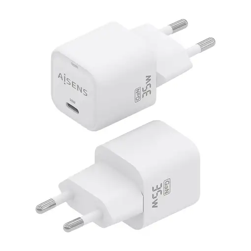 AISENS Cargador GaN 35W, 1xUSB-C PD3.0 QC4.0, Blanco