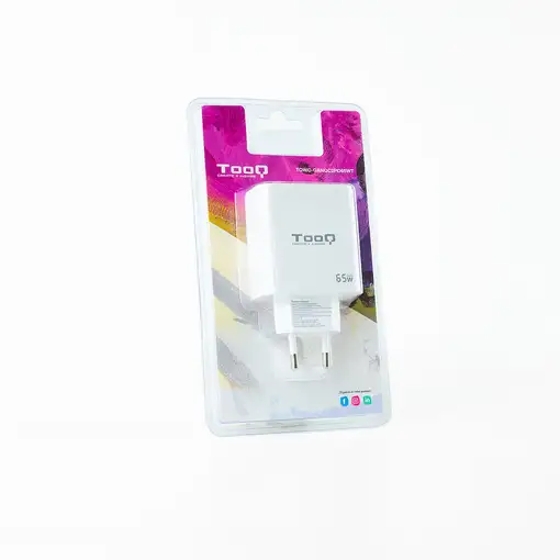 TooQ Cargador de Pared GaN 2USB-C/PD + USB-A/QC 65W, Blanco