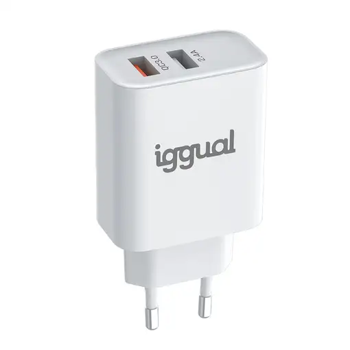 iggual Cargador 2xUSB carga rápida QC3.0 30W