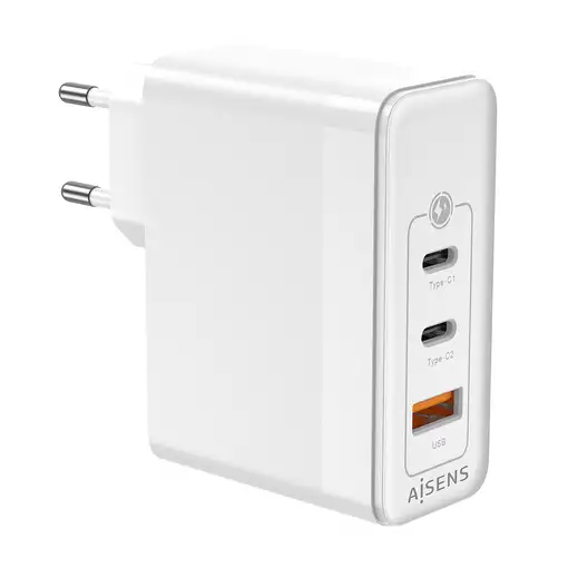 AISENS Cargador Gan 100W, 2xUSB-C PD3.0 QC4.0 QC5.0, 1xUSB-A QC3.0, Blanco