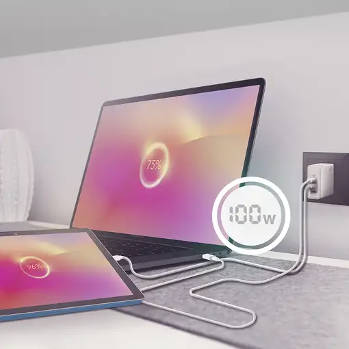 AISENS Cargador Gan 100W, 2xUSB-C PD3.0 QC4.0 QC5.0, 1xUSB-A QC3.0, Blanco