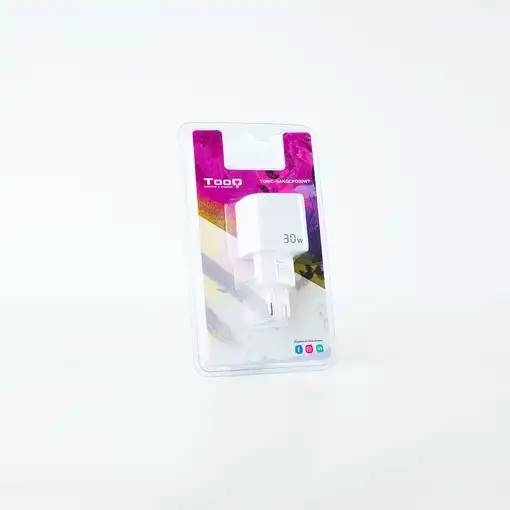 TooQ Cargador de Pared GaN USB-C/PD + USB-A/QC 30W, Blanco