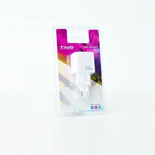 TooQ Cargador de Pared USB-C/PD + USB-A/QC 20W, Blanco