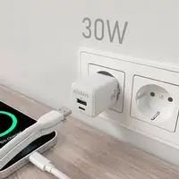 AISENS Cargador Gan 30W, 1xUSB-C PD3.0 QC4.0, 1xUSB-A QC3.0, Blanco